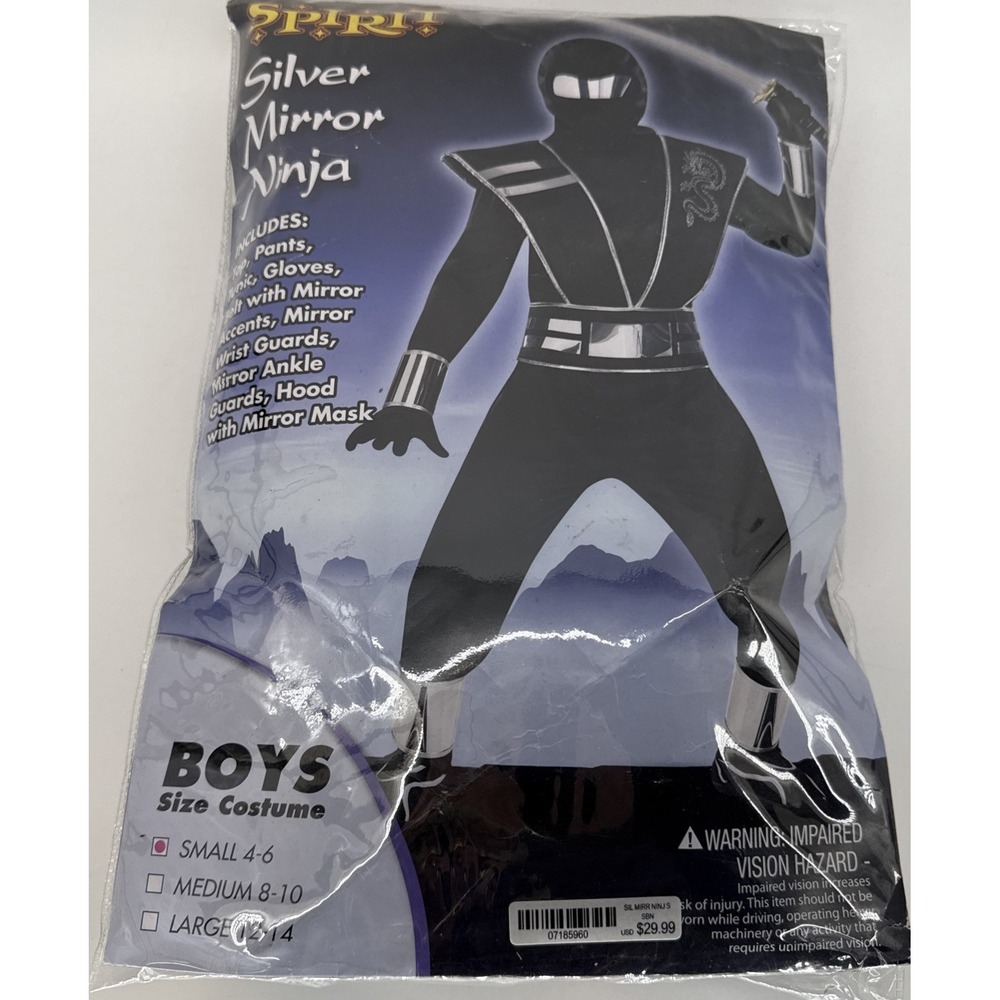 Spirit Halloween Silver‎ Mirror Ninja Child Size Small Missing Mask